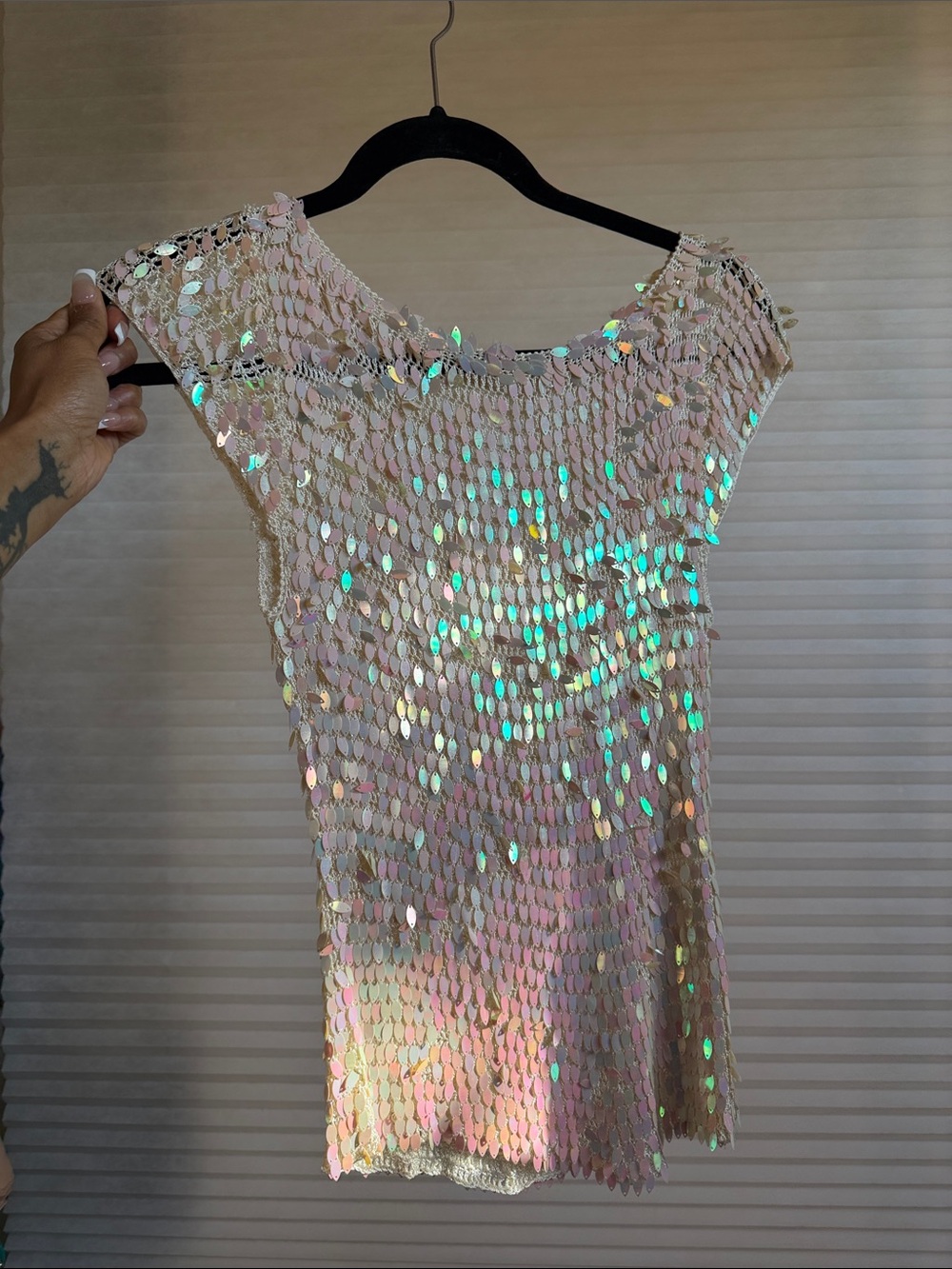 Vintage Y2K Iridescent Paillette Mesh Festival Blouse - Picture 7 of 16